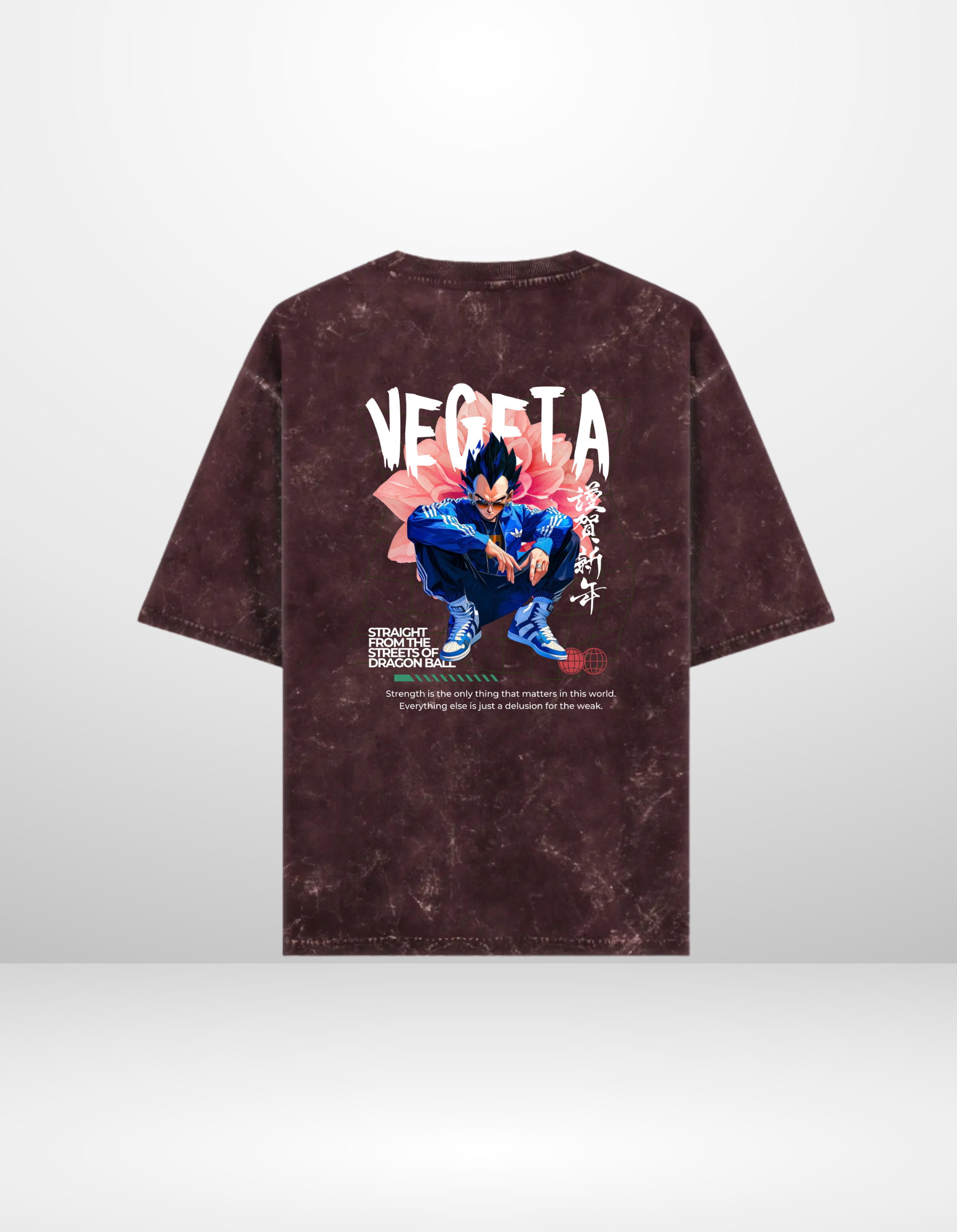 VEGETA:STRAIGHT FROM THE STREETS- MENS ACID WASHED OVERSIZED T-SHIRT