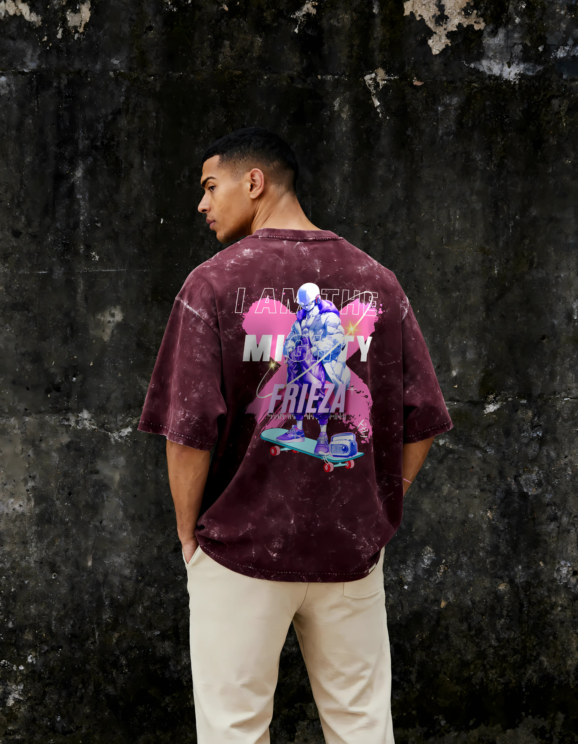 MIGHTY FRIEZA- MENS ACID WASHED OVERSIZED T-SHIRT