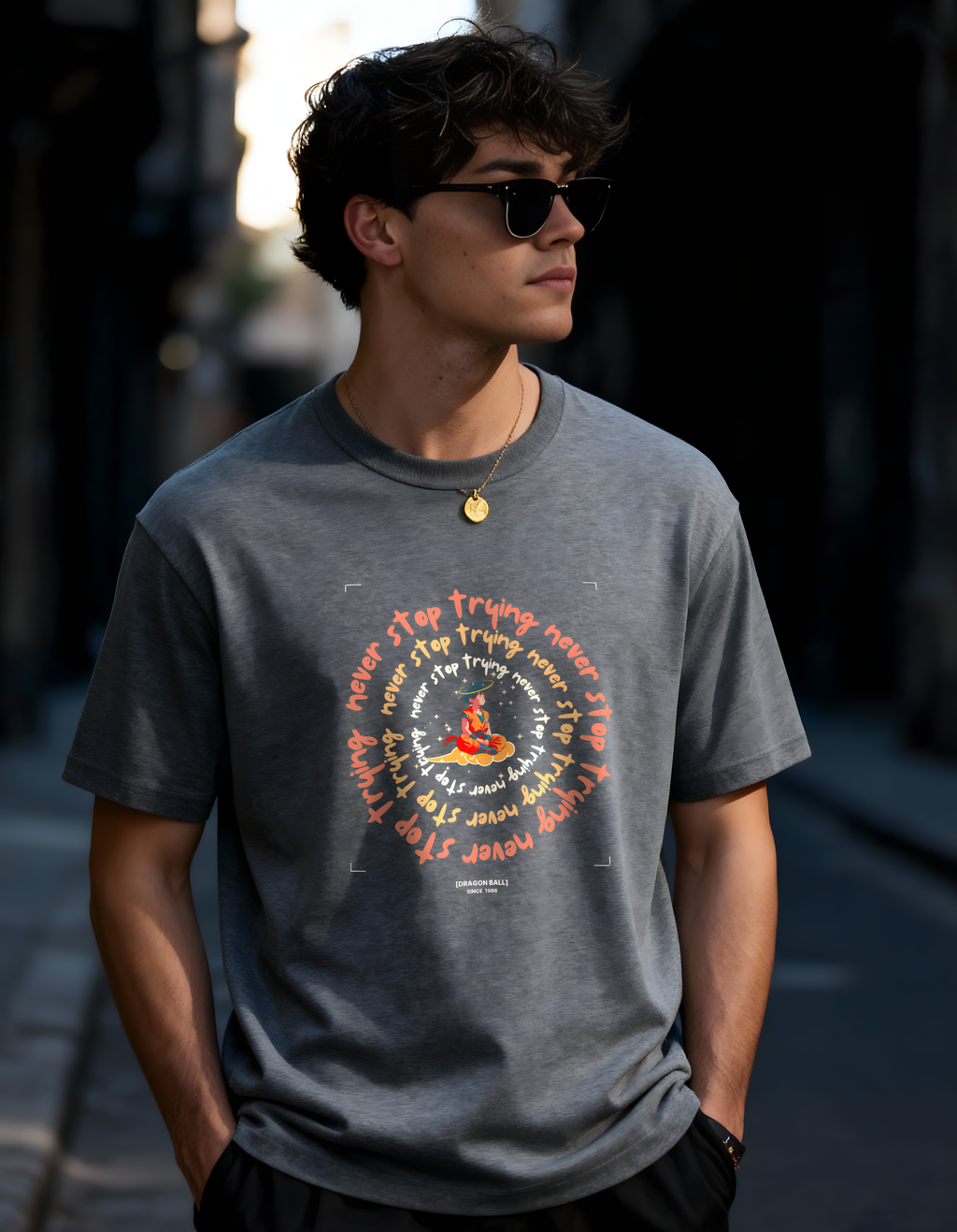 GOKU: NEVER STOP TRYING — CLASSIC CREW T-SHIRT