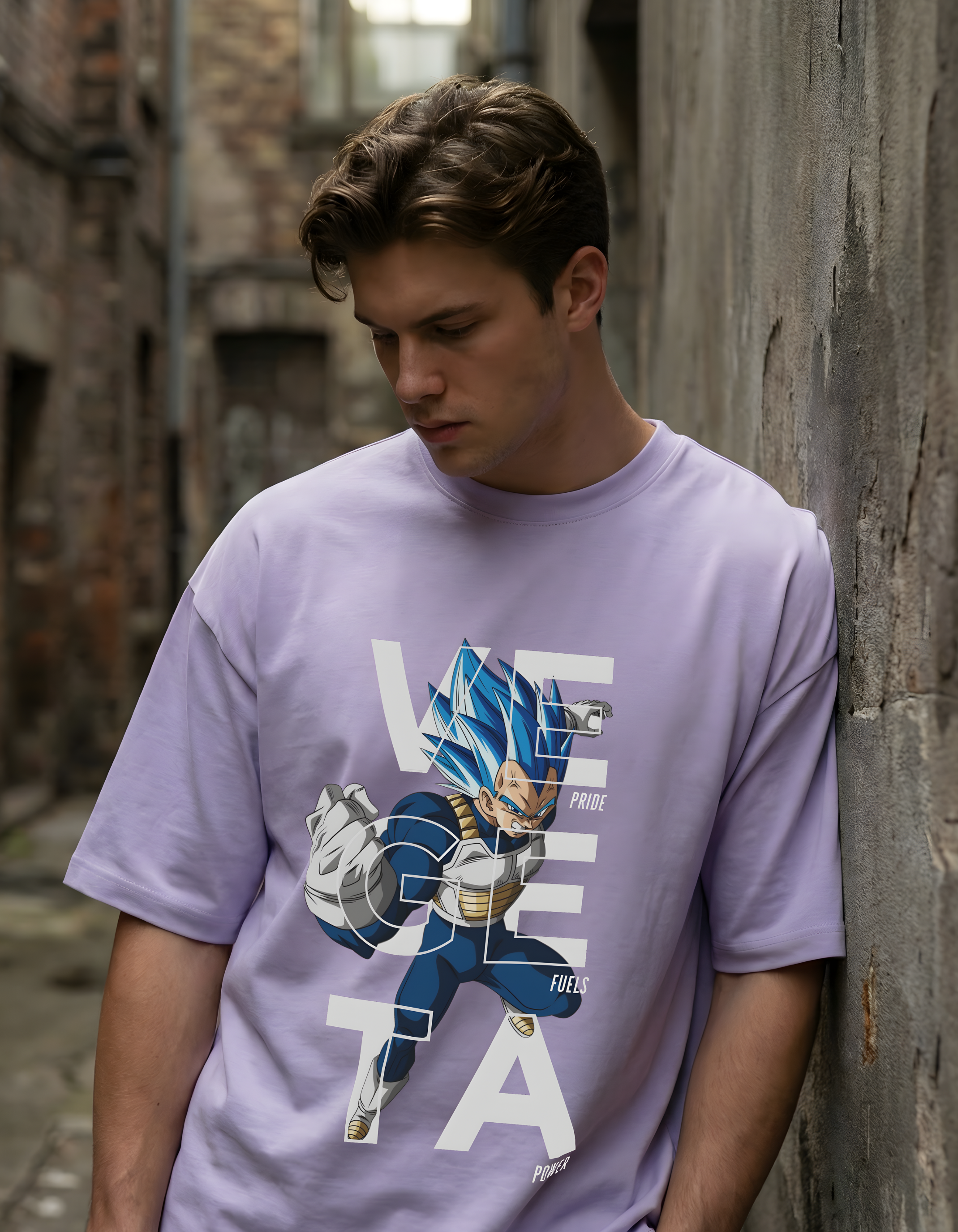 VEGETA:PRIDE FUELS POWER- MENS TERRY OVERSIZED T-SHIRT