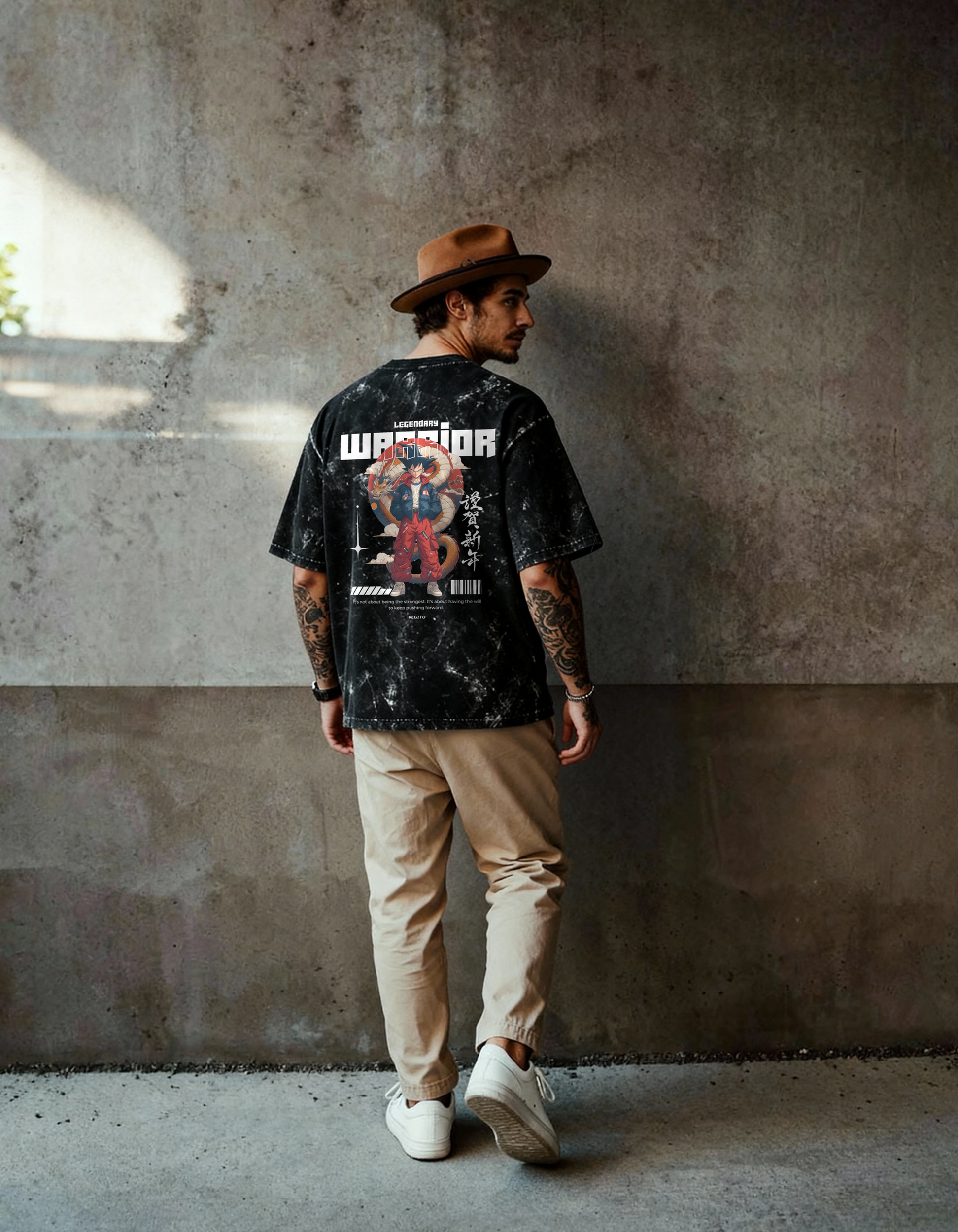 VEGITO:THE LEGENDARY WARRIOR- MENS ACID WASHED OVERSIZED T-SHIRT