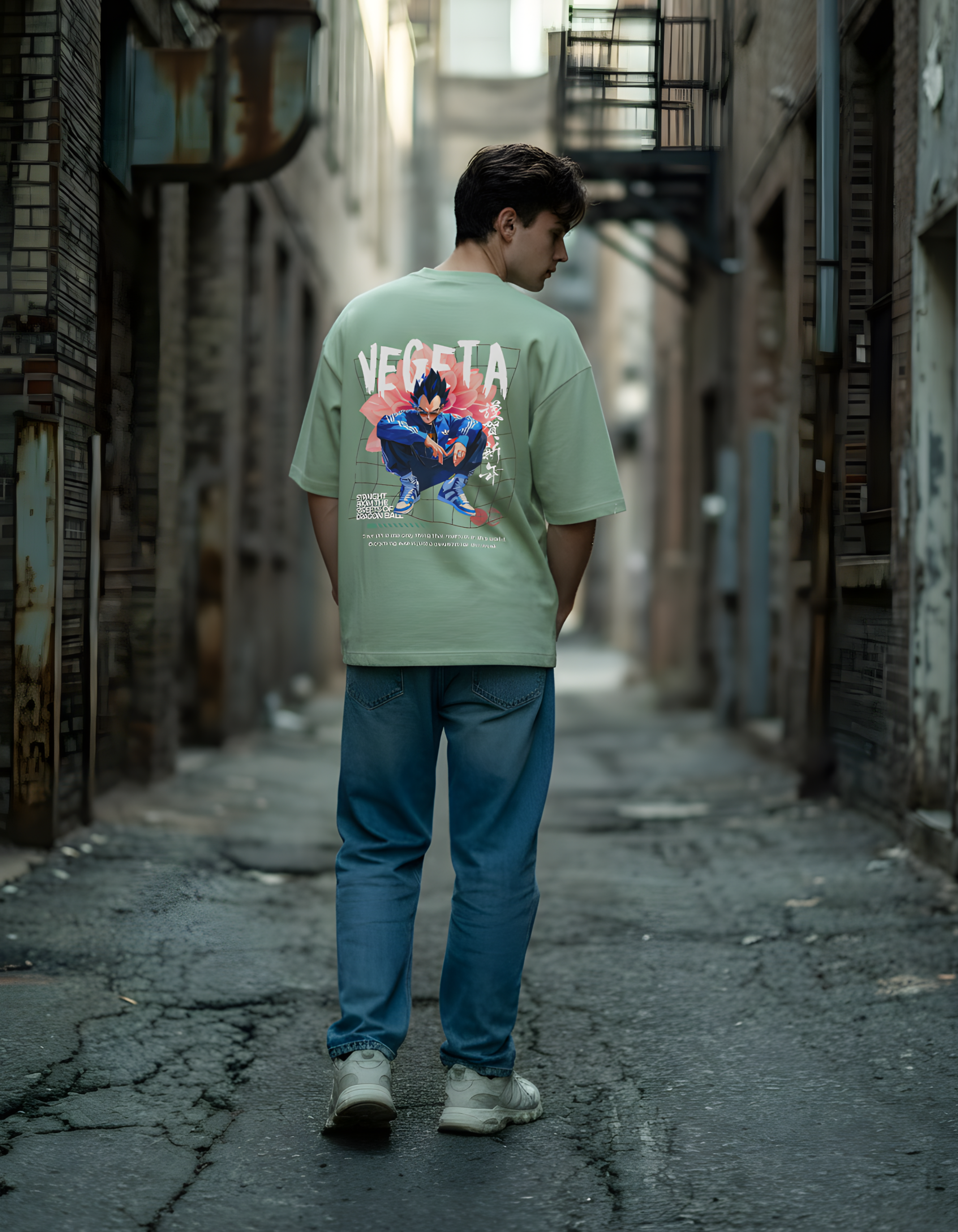 VEGETA:STRAIGHT FROM THE STREETS- MENS TERRY OVERSIZED T-SHIRT