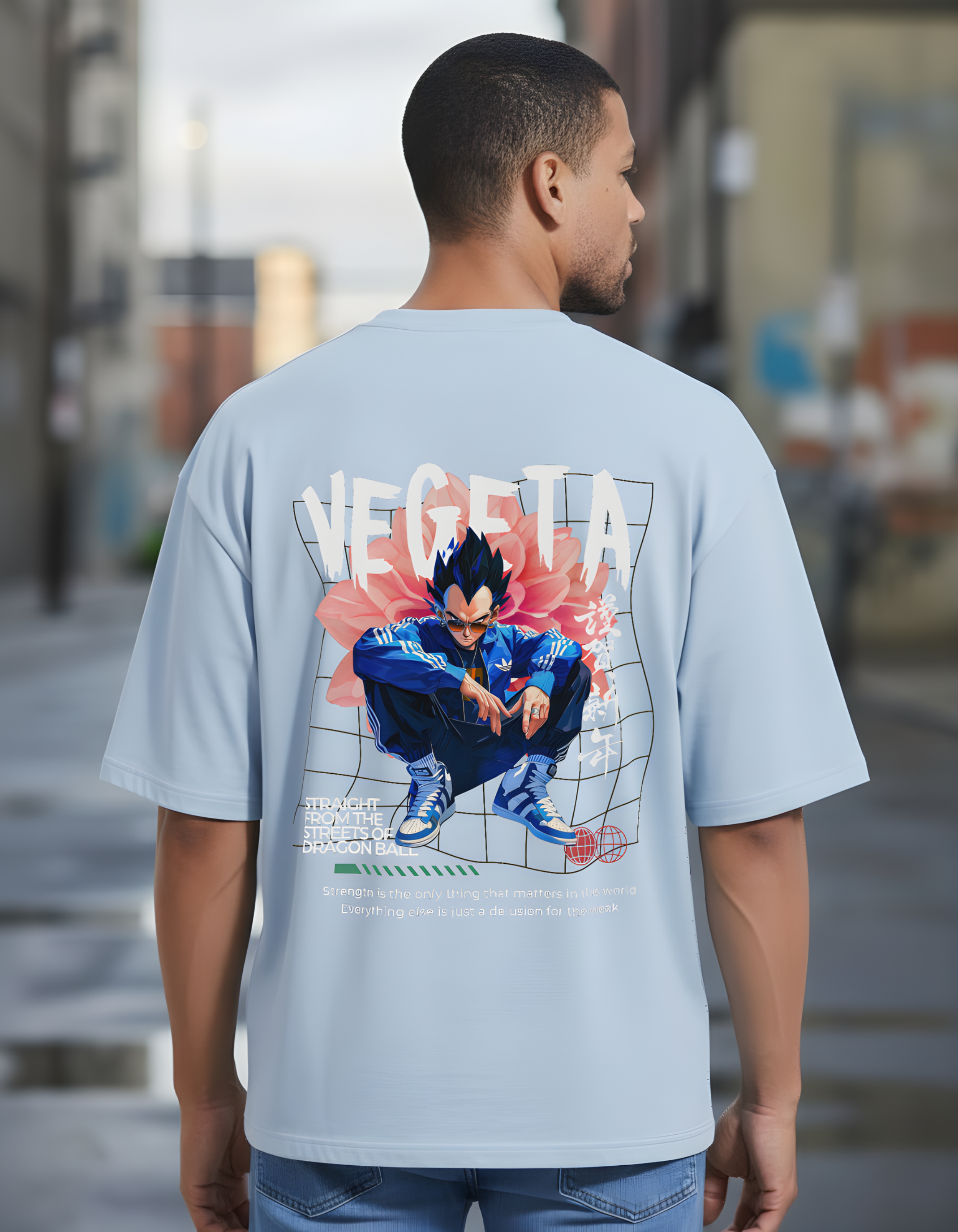 VEGETA:STRAIGHT FROM THE STREETS- MENS TERRY OVERSIZED T-SHIRT