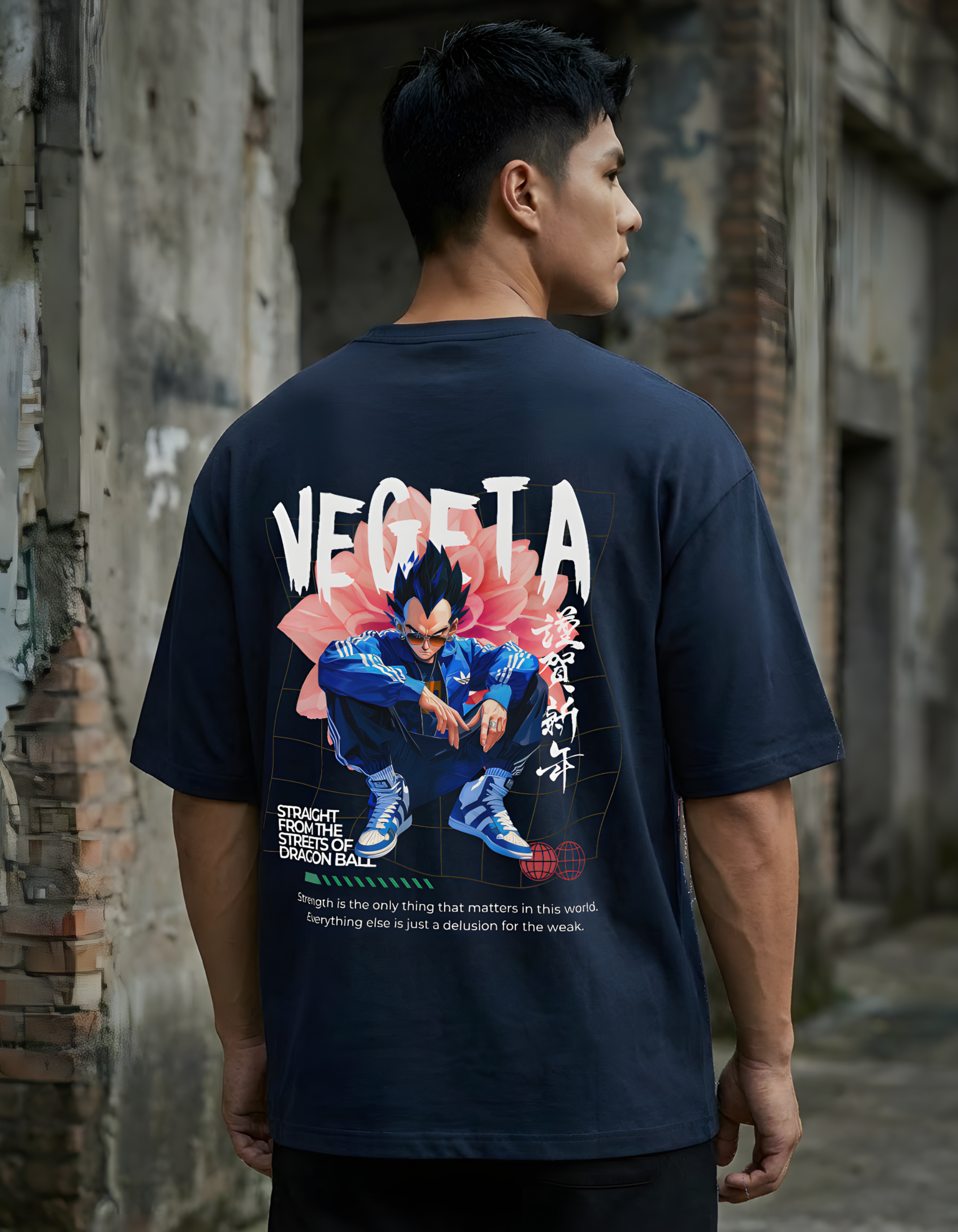 VEGETA:STRAIGHT FROM THE STREETS- MENS TERRY OVERSIZED T-SHIRT