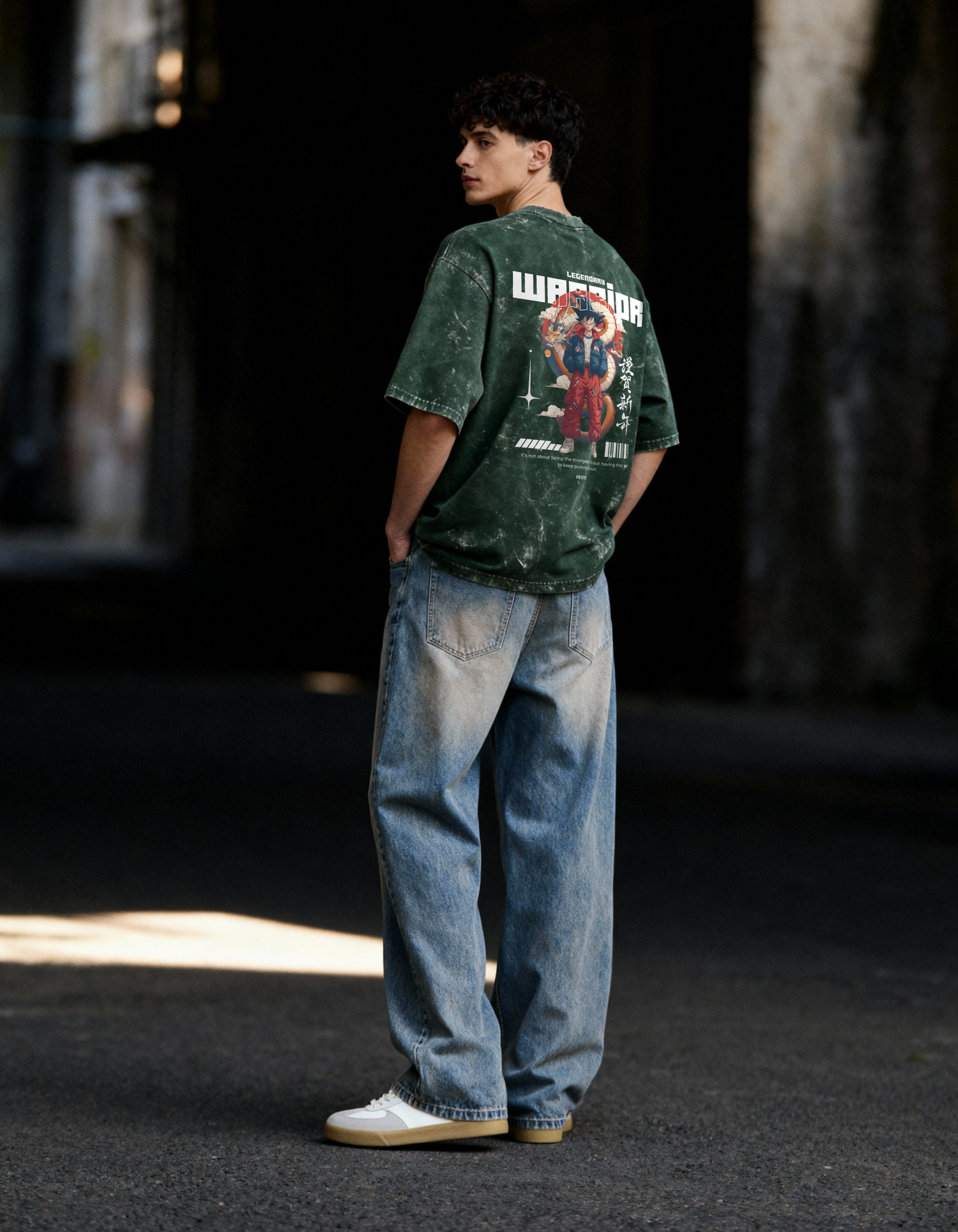 VEGITO:THE LEGENDARY WARRIOR- MENS ACID WASHED OVERSIZED T-SHIRT