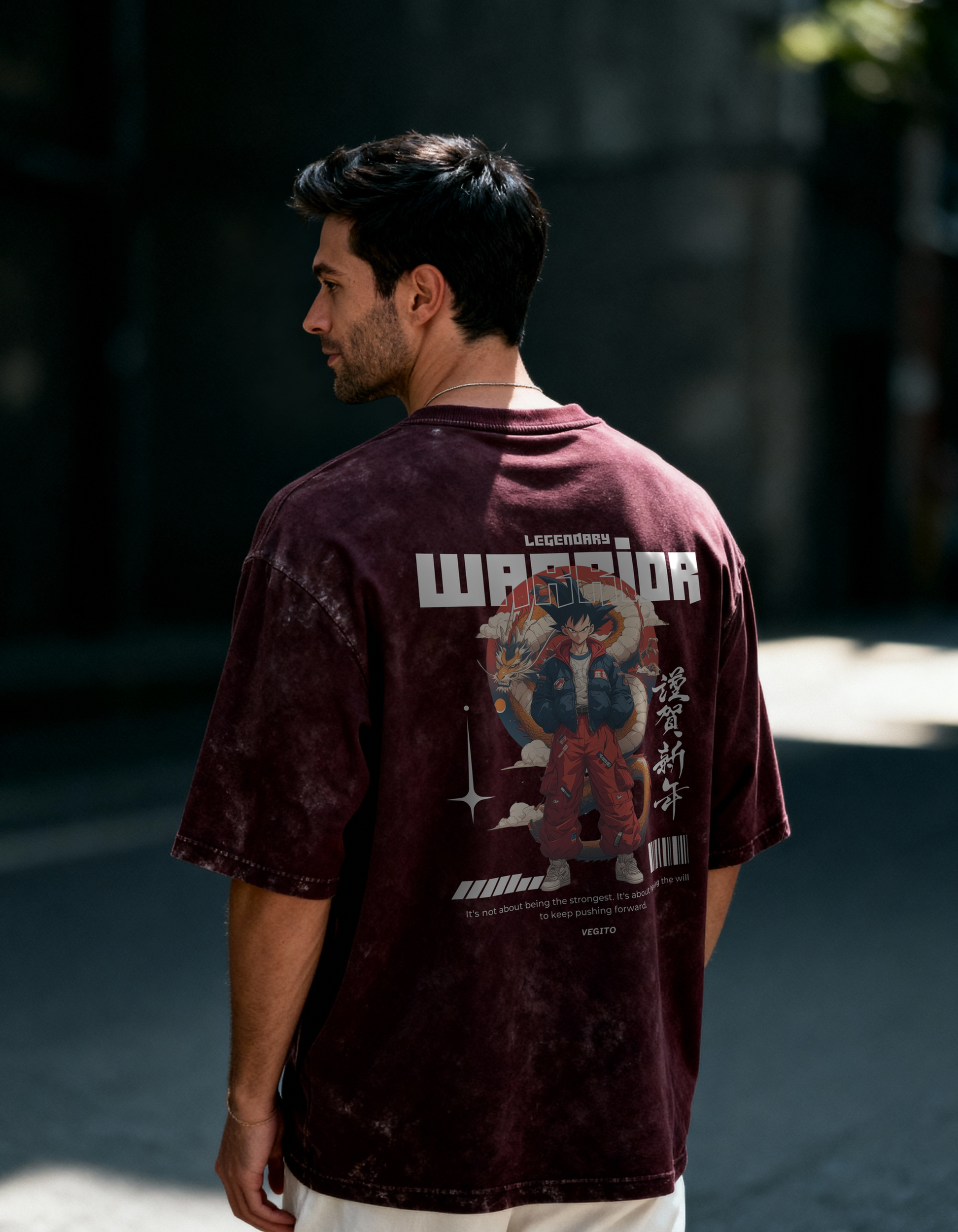 VEGITO:THE LEGENDARY WARRIOR- MENS ACID WASHED OVERSIZED T-SHIRT