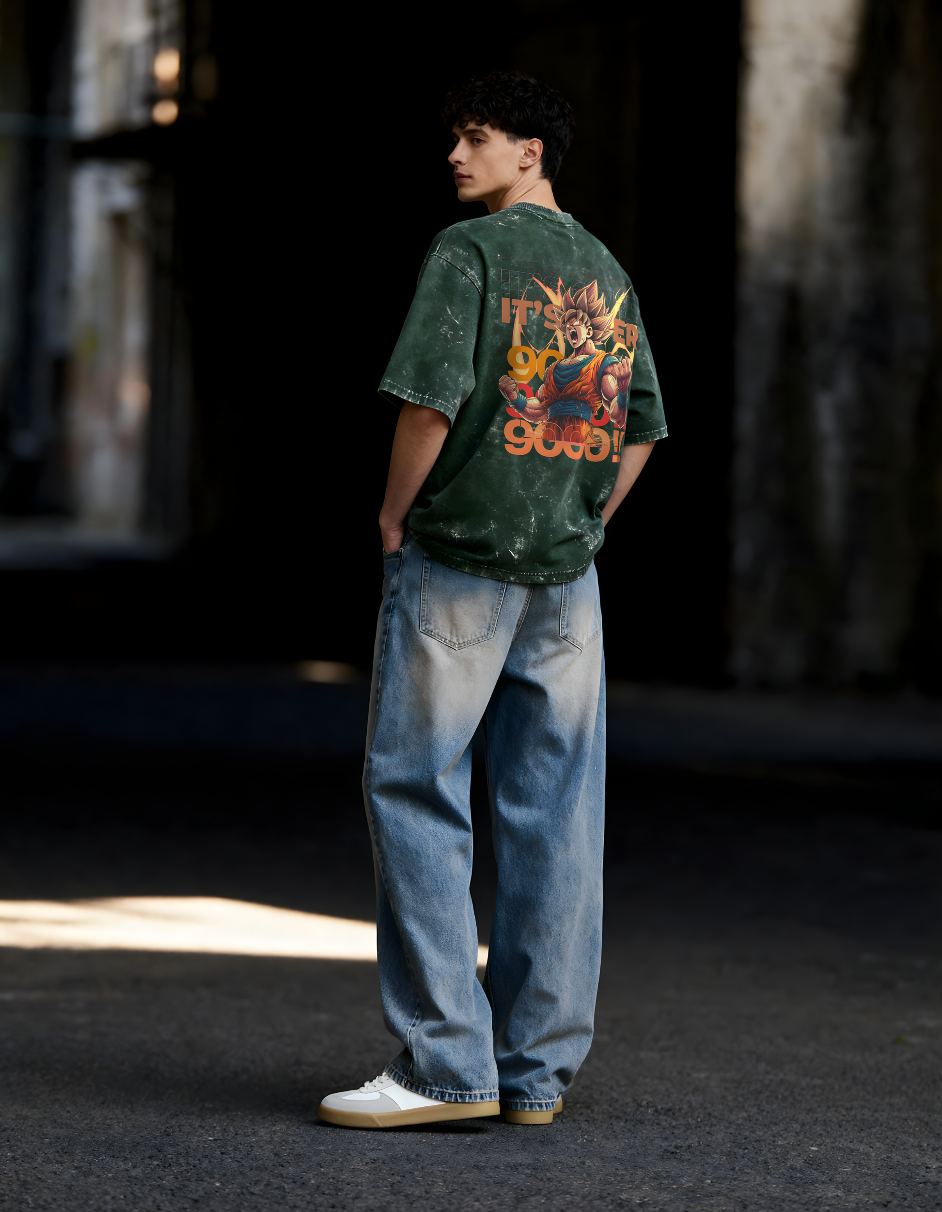 SUPER SAIYAN GOKU:IT’S OVER 9000- MENS ACID WASHED OVERSIZED T-SHIRT