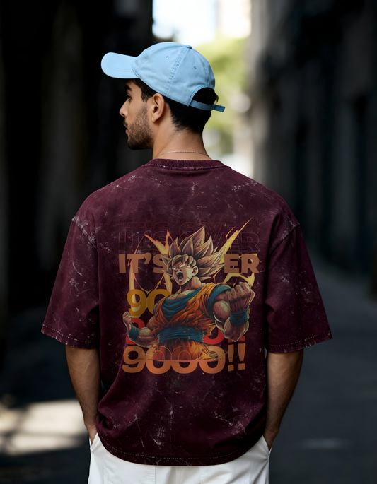 IT’S OVER 9000- UNISEX ACID WASHED OVERSIZED T-SHIRT
