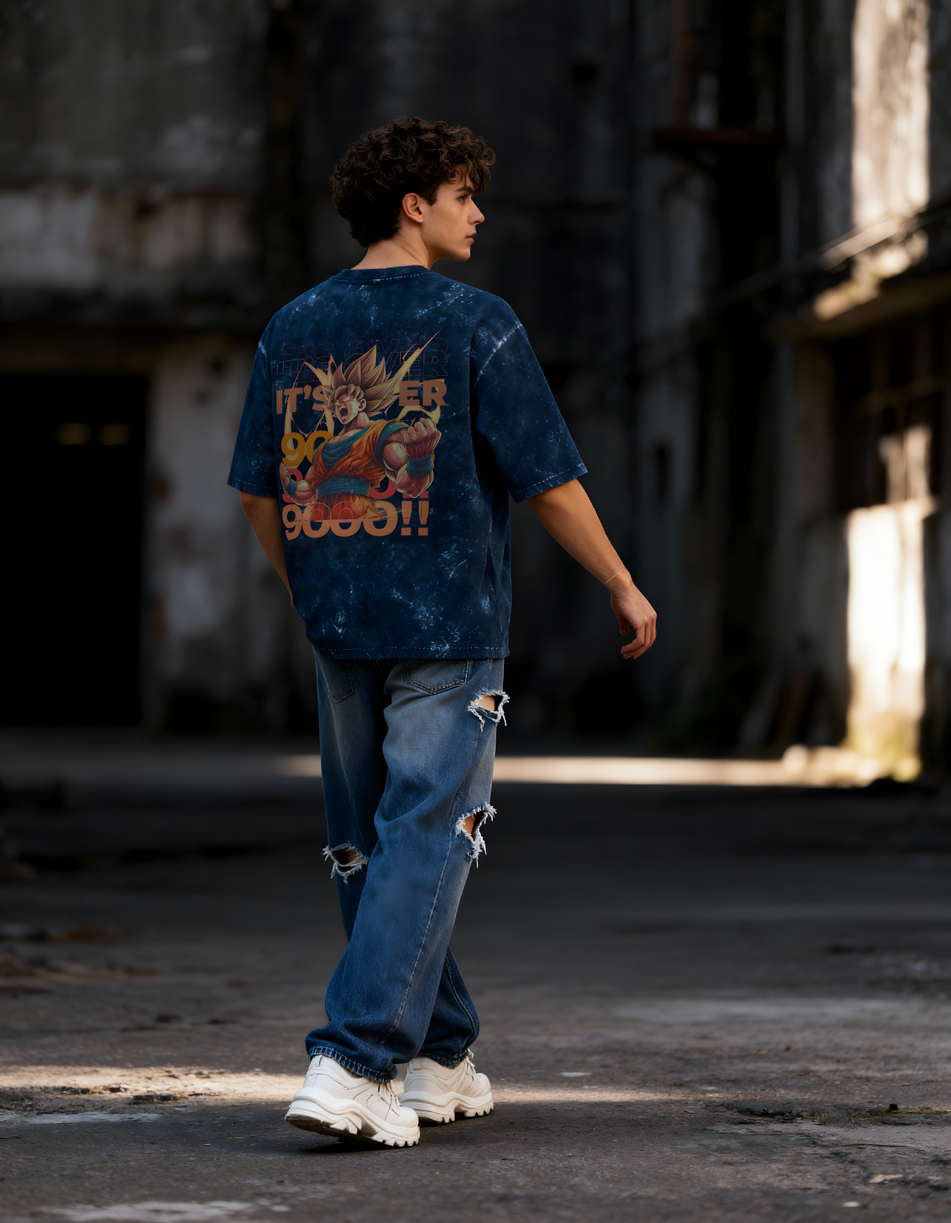SUPER SAIYAN GOKU:IT’S OVER 9000- MENS ACID WASHED OVERSIZED T-SHIRT