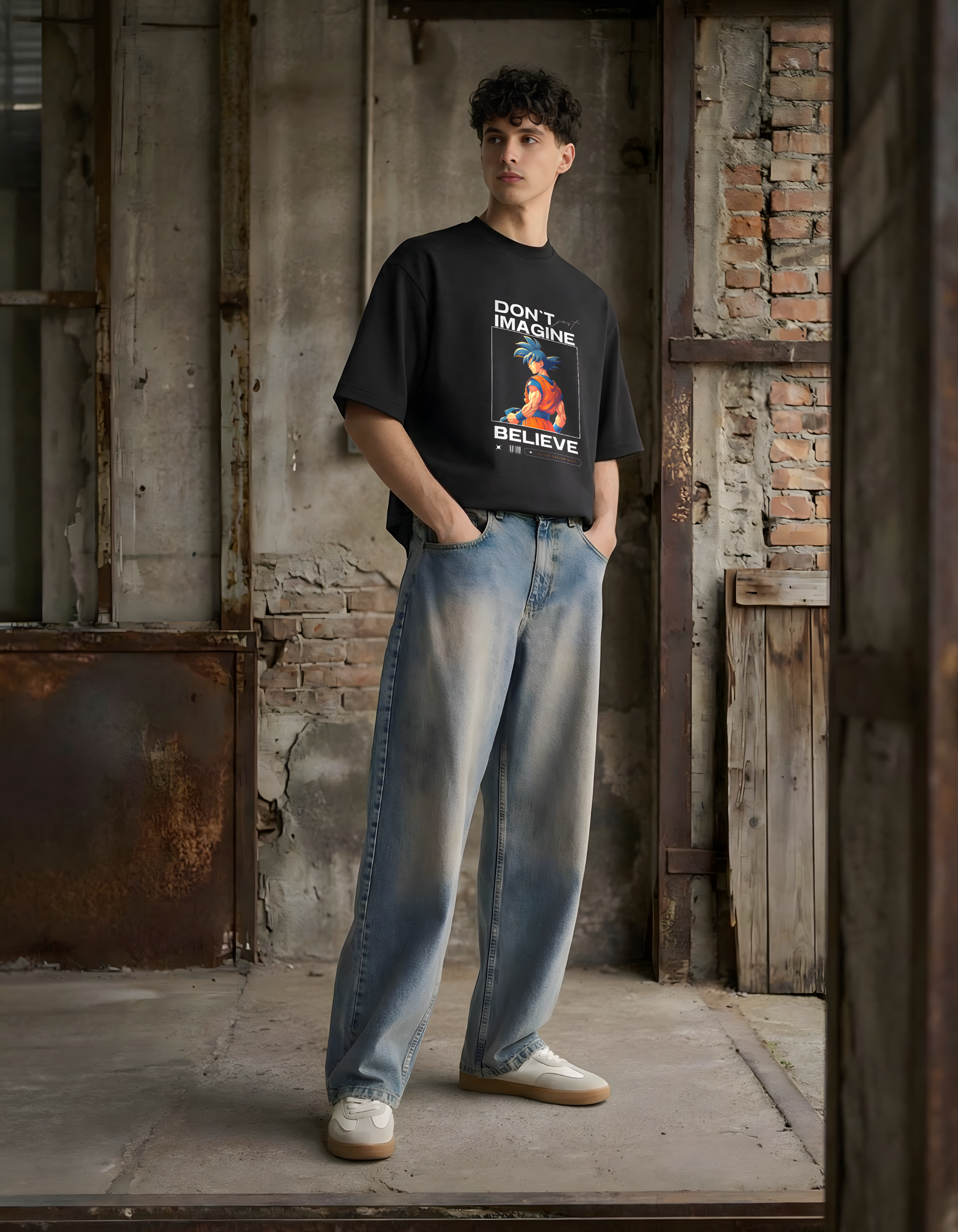 GOKU:SUPER SAIYAN BLUE:BELIEVE-MENS TERRY OVERSIZED T-SHIRT