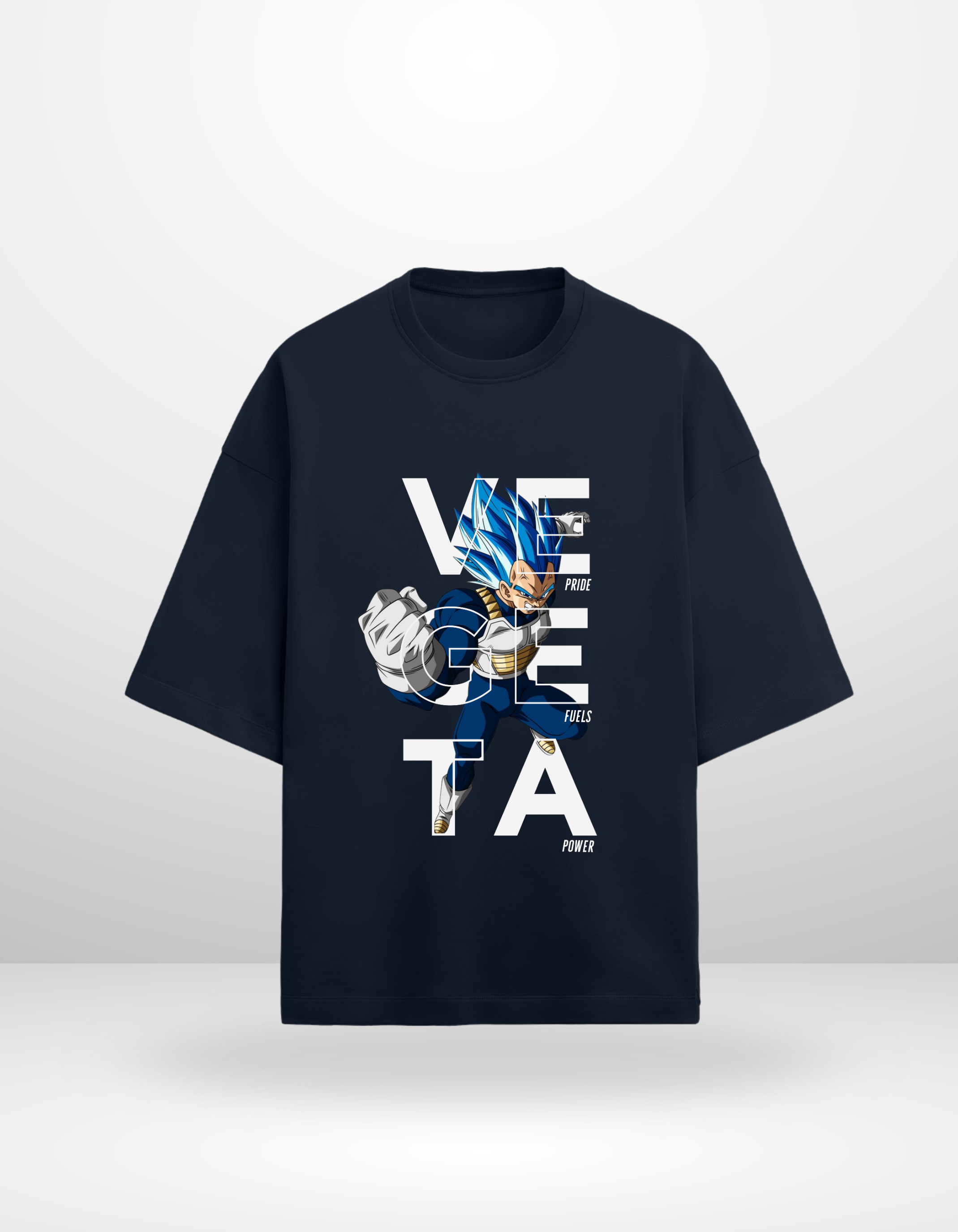 VEGETA:PRIDE FUELS POWER- MENS TERRY OVERSIZED T-SHIRT