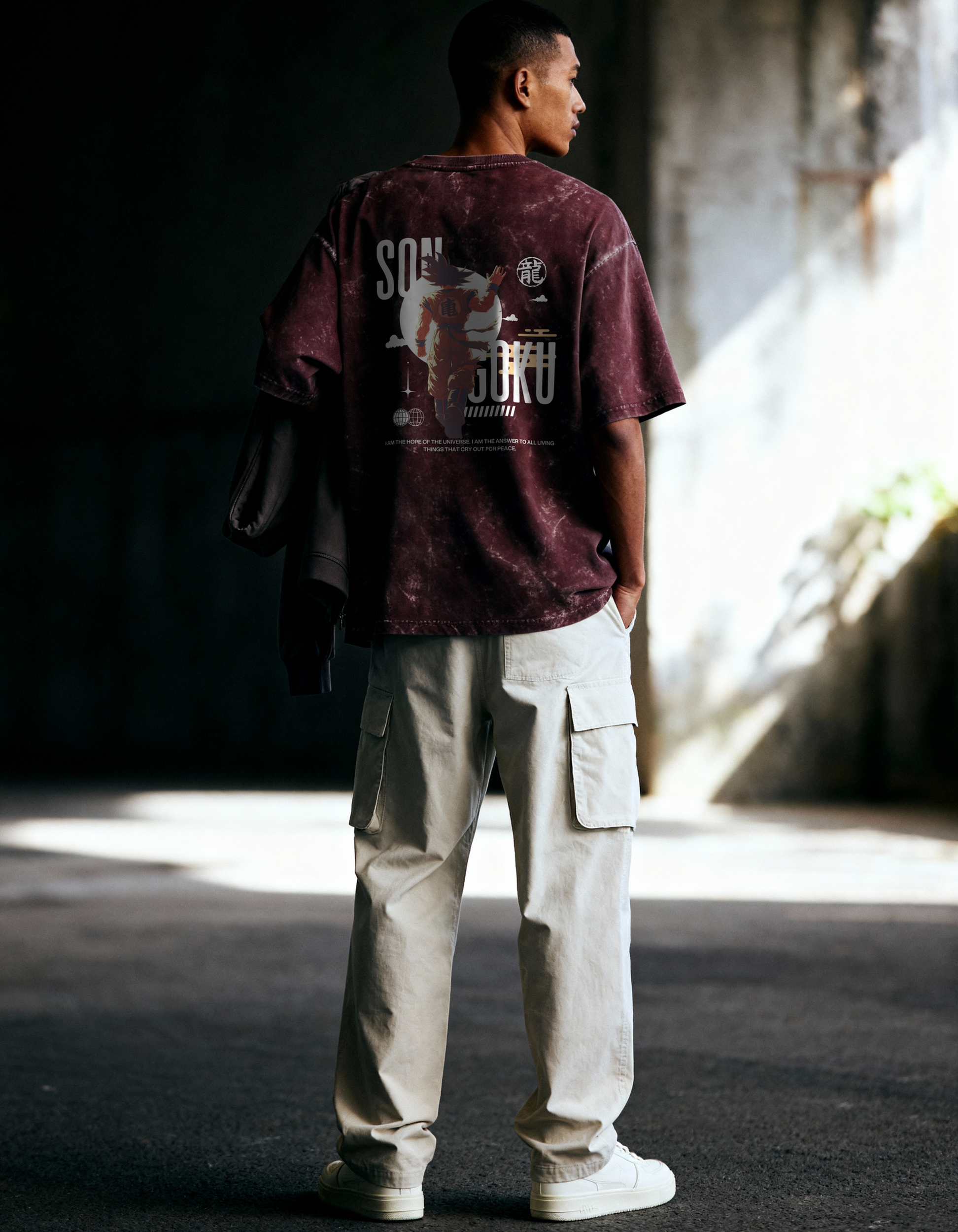 SON GOKU:I AM THE HOPE- MENS ACID WASHED OVERSIZED T-SHIRT