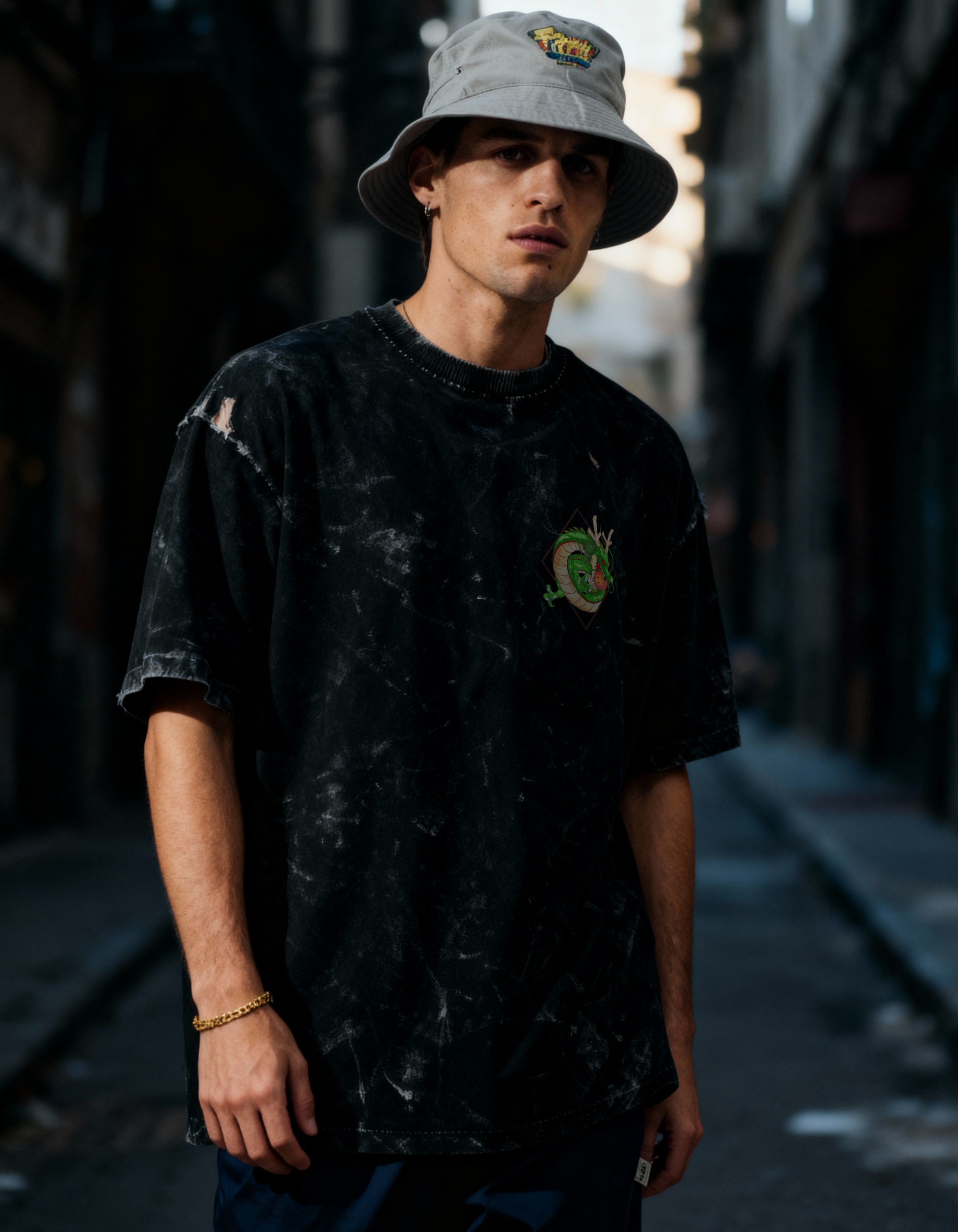 SON GOKU:I AM THE HOPE- MENS ACID WASHED OVERSIZED T-SHIRT