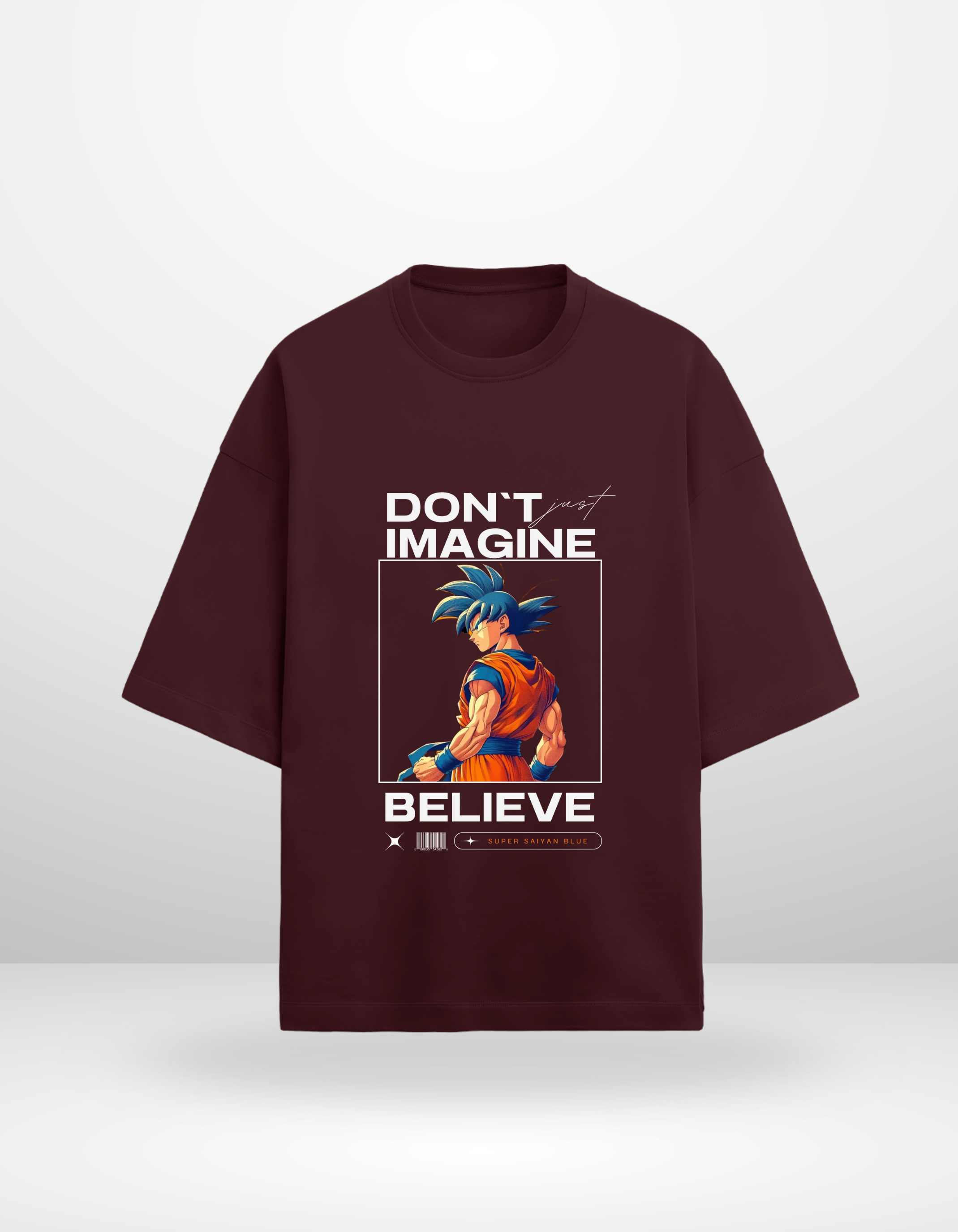 GOKU:SUPER SAIYAN BLUE:BELIEVE-MENS TERRY OVERSIZED T-SHIRT
