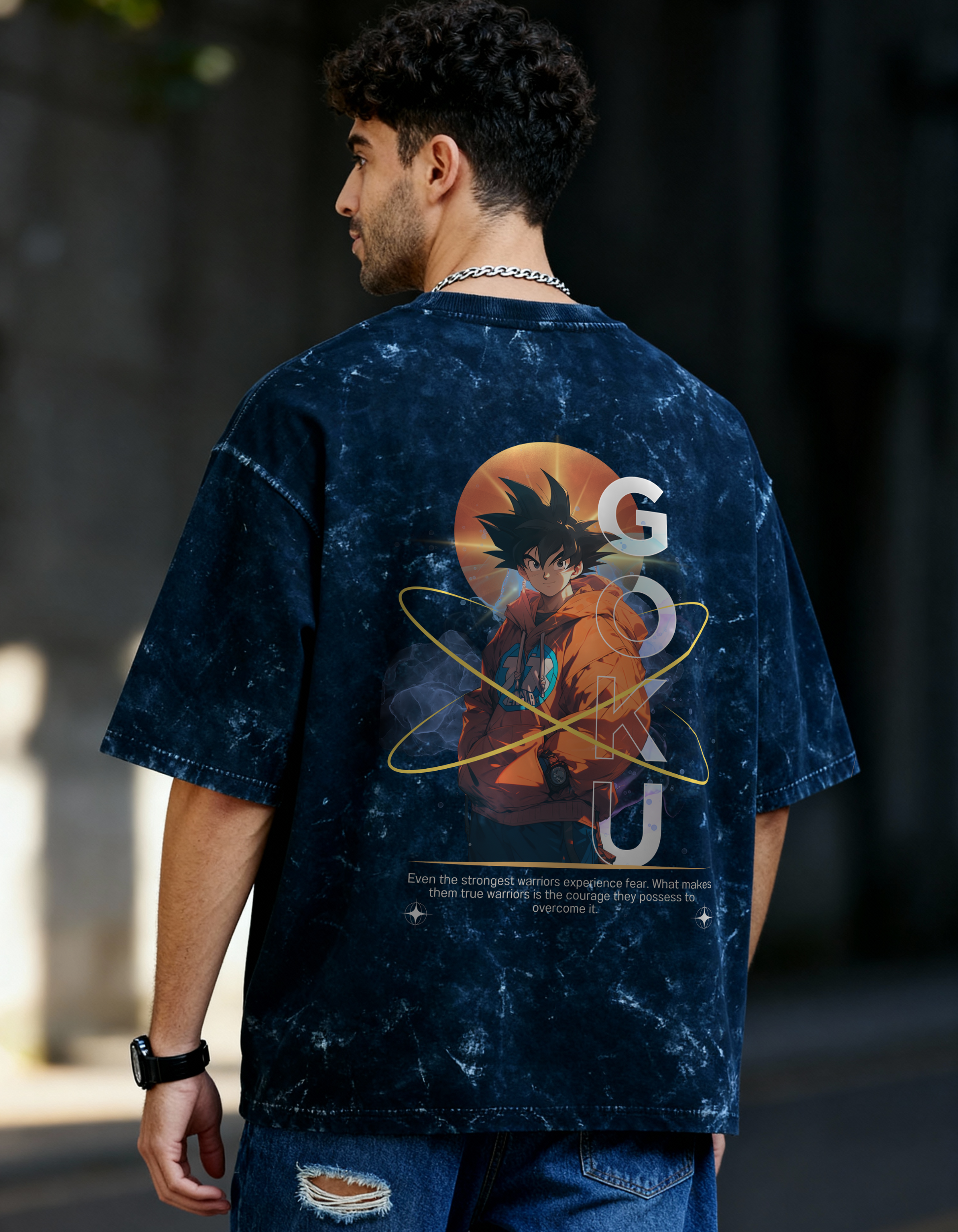 SON GOKU:THE STRONGEST- MENS ACID WASHED OVERSIZED T-SHIRT
