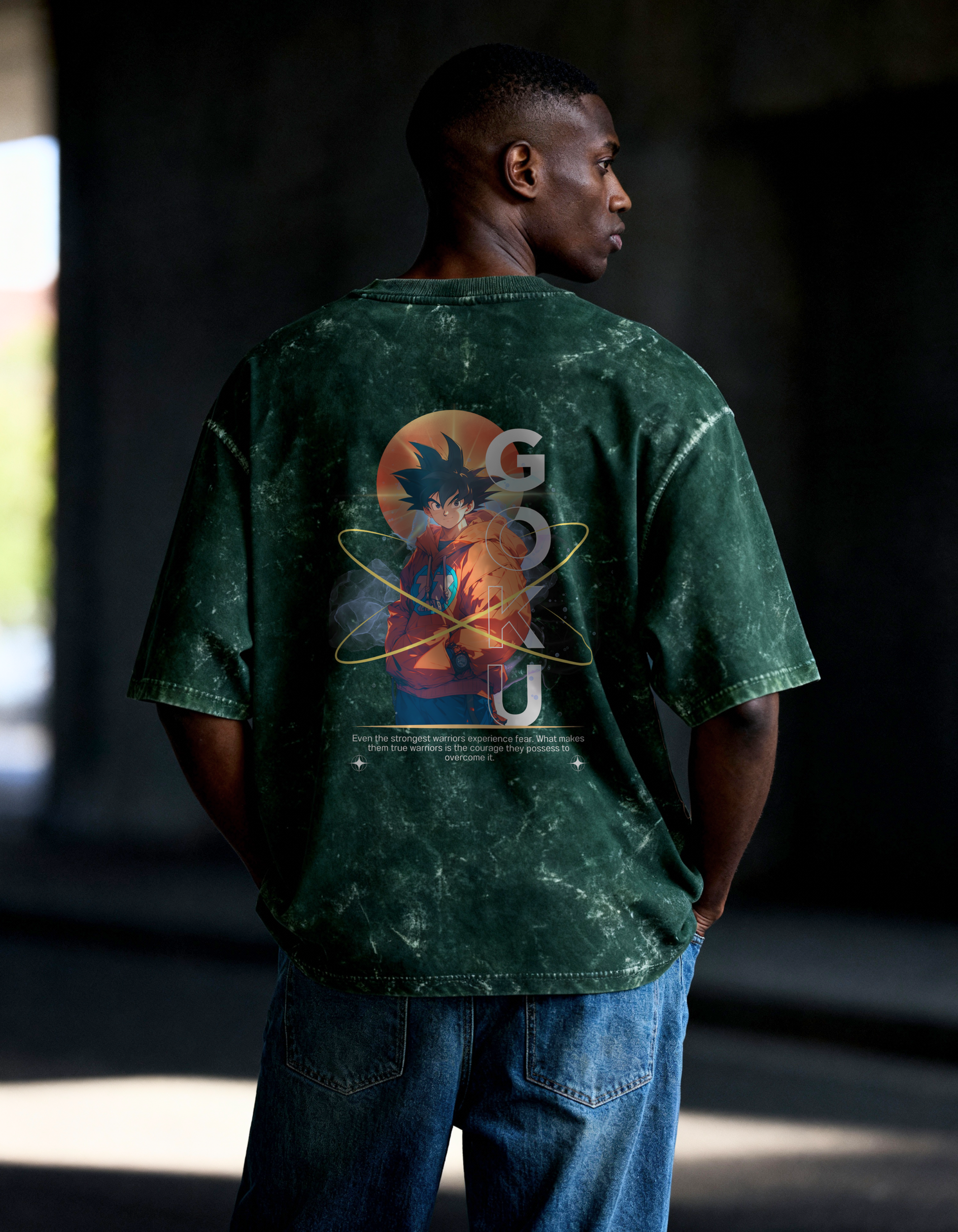 SON GOKU:THE STRONGEST- MENS ACID WASHED OVERSIZED T-SHIRT