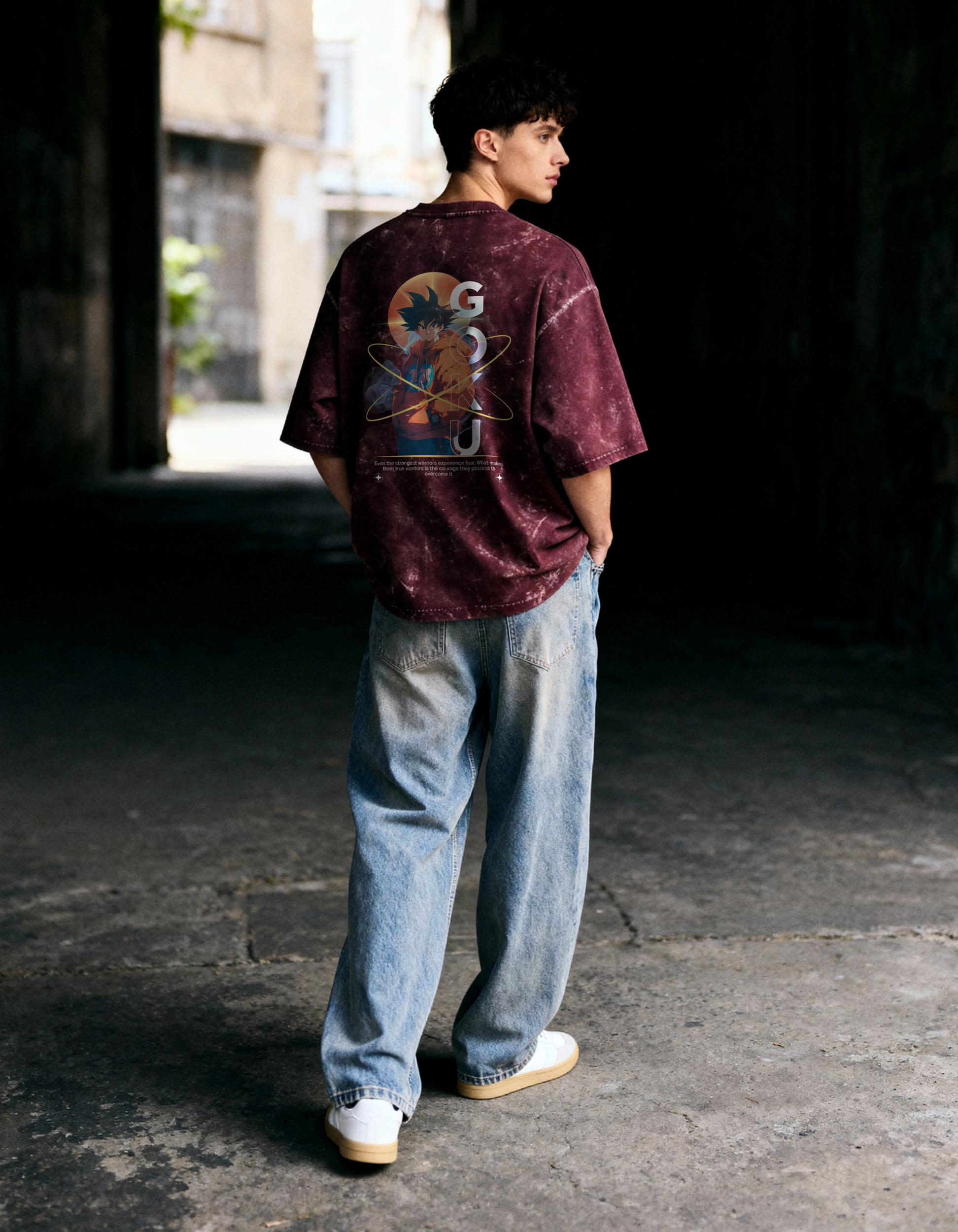 SON GOKU:THE STRONGEST- MENS ACID WASHED OVERSIZED T-SHIRT