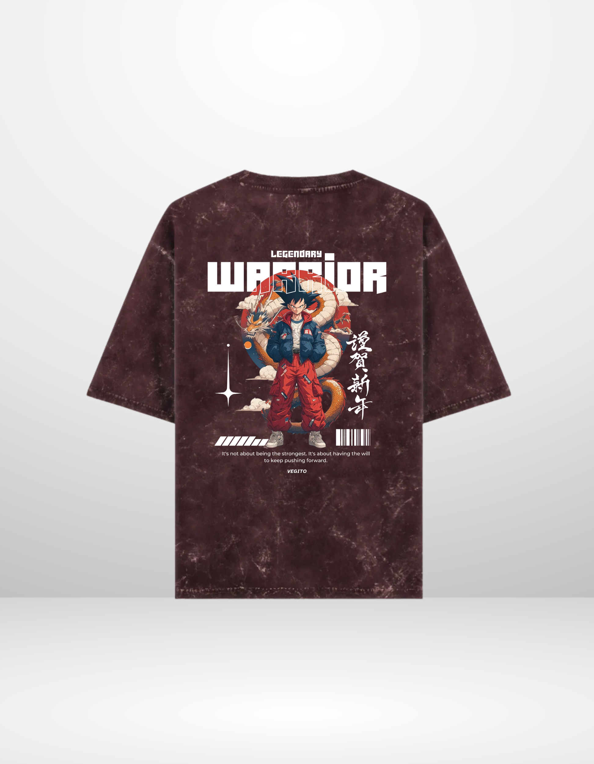 VEGITO:THE LEGENDARY WARRIOR- MENS ACID WASHED OVERSIZED T-SHIRT