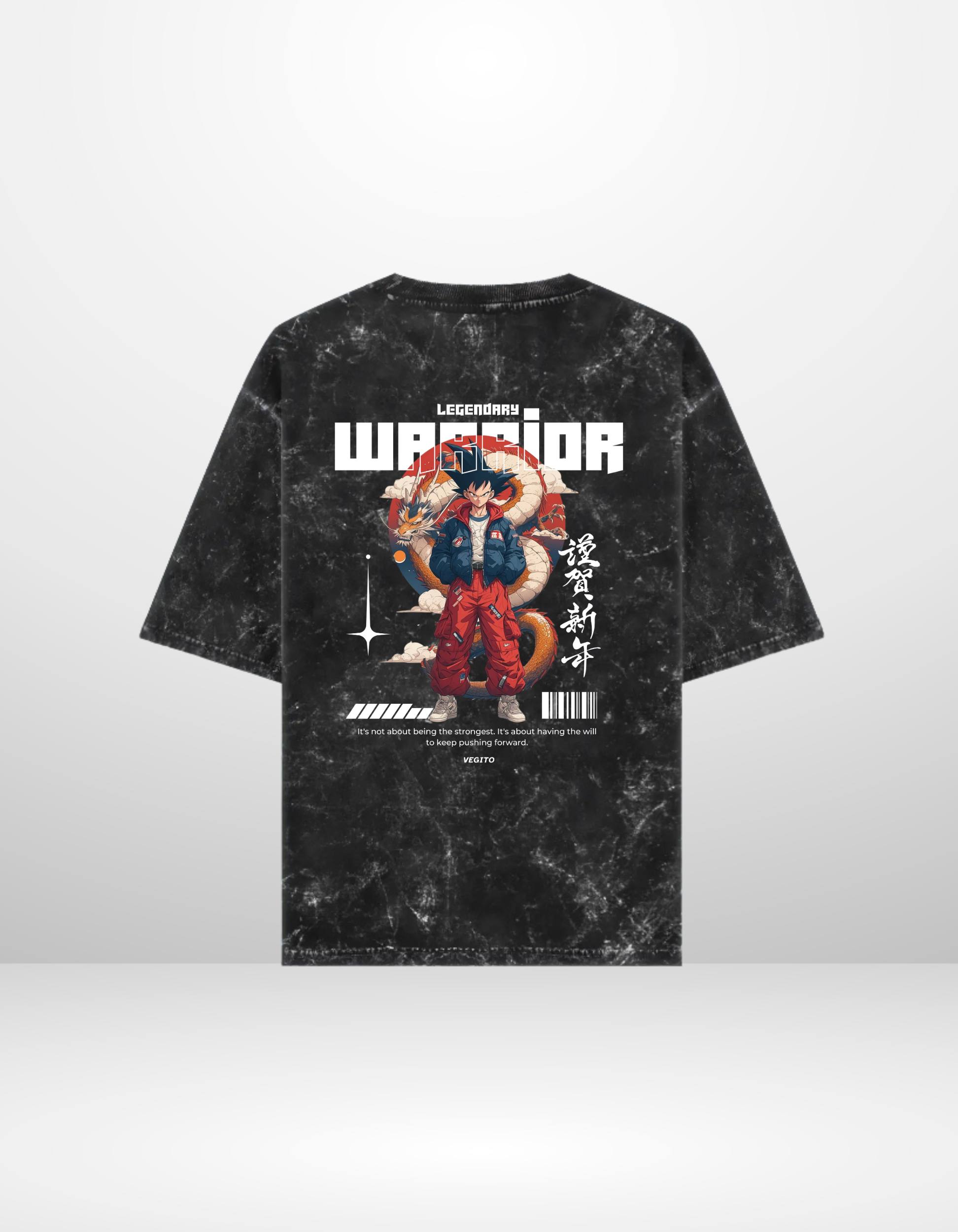 VEGITO:THE LEGENDARY WARRIOR- MENS ACID WASHED OVERSIZED T-SHIRT