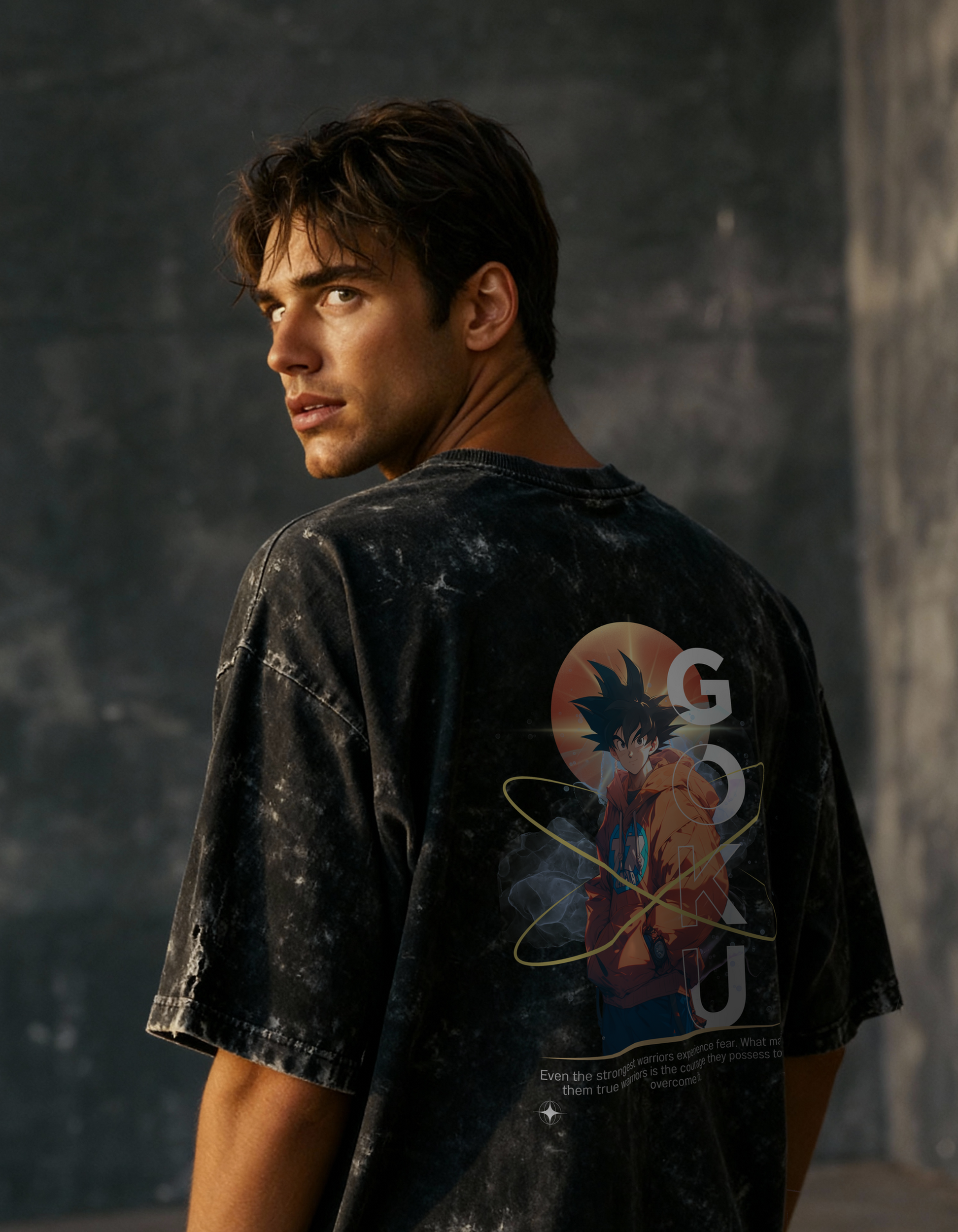 SON GOKU:THE STRONGEST- MENS ACID WASHED OVERSIZED T-SHIRT