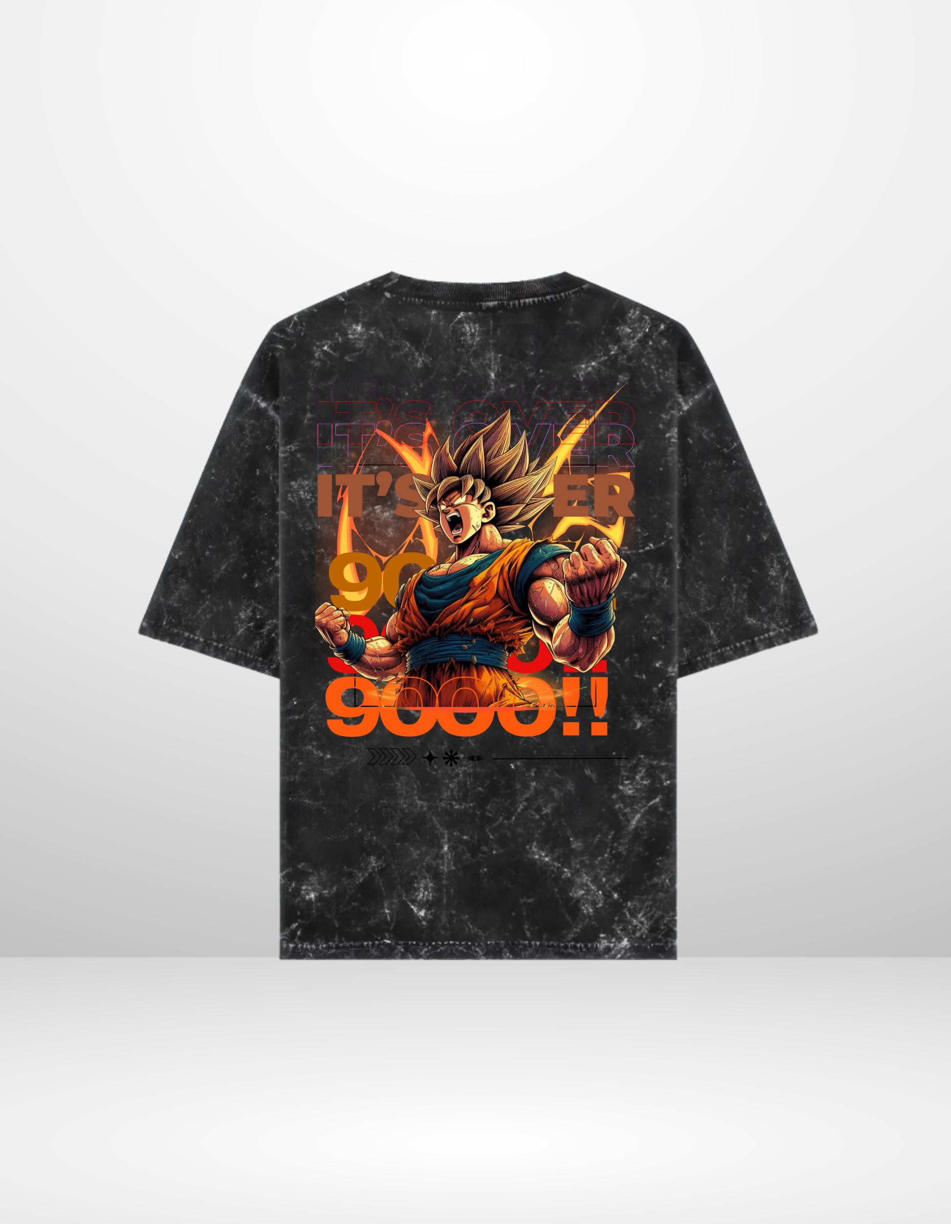 SUPER SAIYAN GOKU:IT’S OVER 9000- MENS ACID WASHED OVERSIZED T-SHIRT